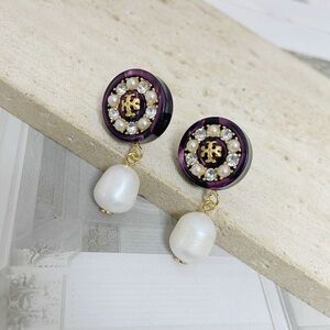 Elegant Purple and Gold Pearl Drop Earrings